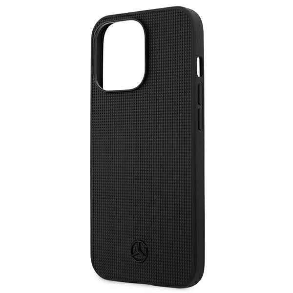 Mercedes Leather Meshed Metal Logo Case for iPhone 13 Pro / iPhone 13 - Black