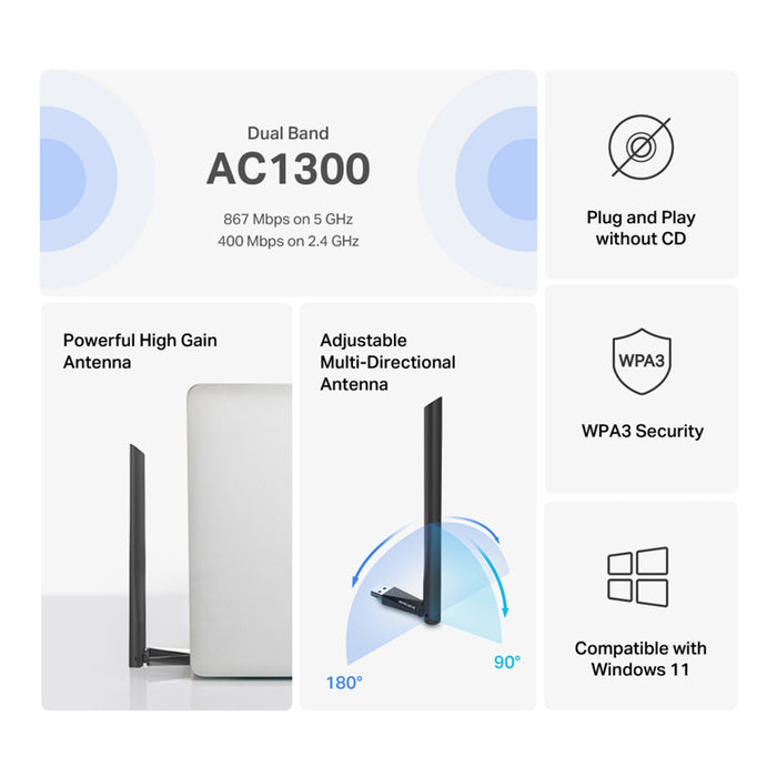 Drahtlose USB-Netzwerkkarte MERCUSYS MA30H AC1300 Dual Band Black