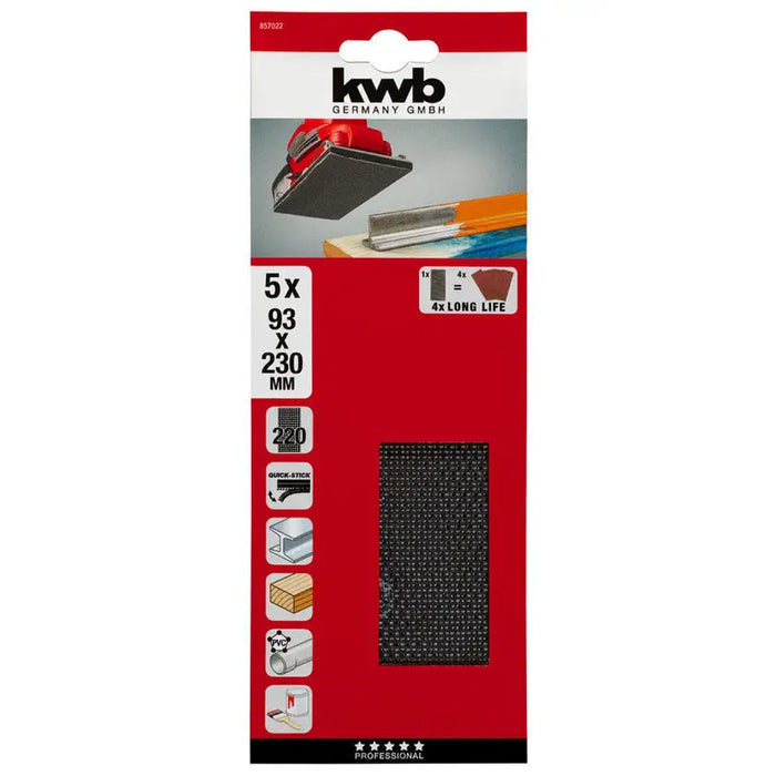 MESH PADS 5 NUMBERS 93X230MM K220 KWB - Шкурки за машинно шлайфане<<<Консумативи за електроинструменти<<<Инструменти и