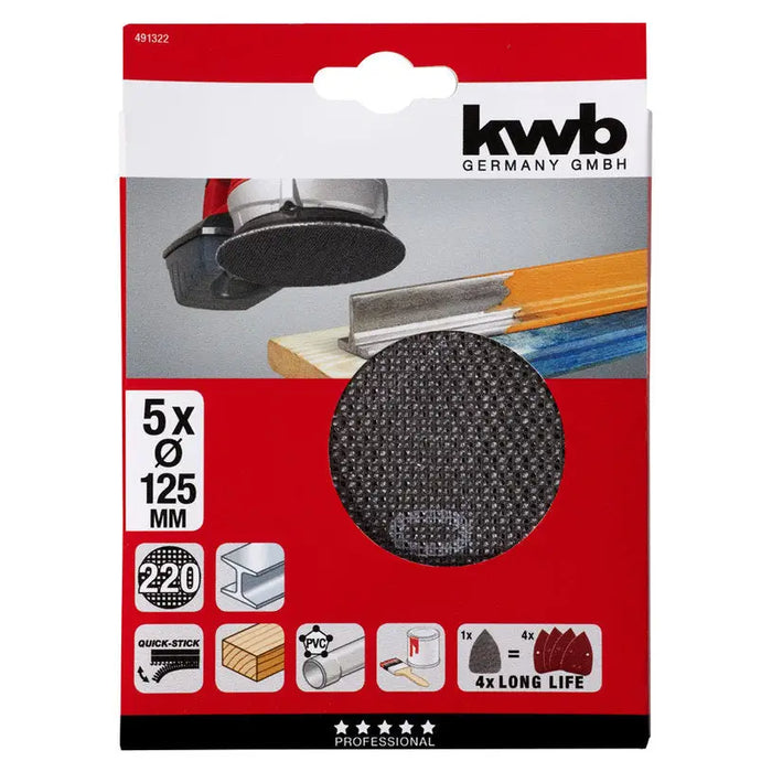 MESH PADS 5 PCS Ф125MM N220 KWB - Шкурки за машинно шлайфане<<<Консумативи за електроинструменти<<<Инструменти и