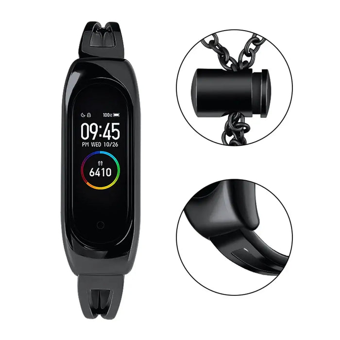 Metal bracelet for Xiaomi Mi Band 3 / 4 / 5 / 6 band strap - black - Smartwatch straps and cases<<<HurtelXML
