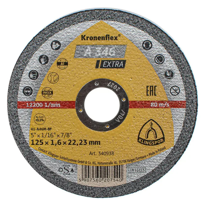 METAL CUTTING DISC KLINGSPOR 125x1.6x22.23 - Дискове за ъглошлайфи<<<Консумативи за електроинструменти<<<Инструменти и