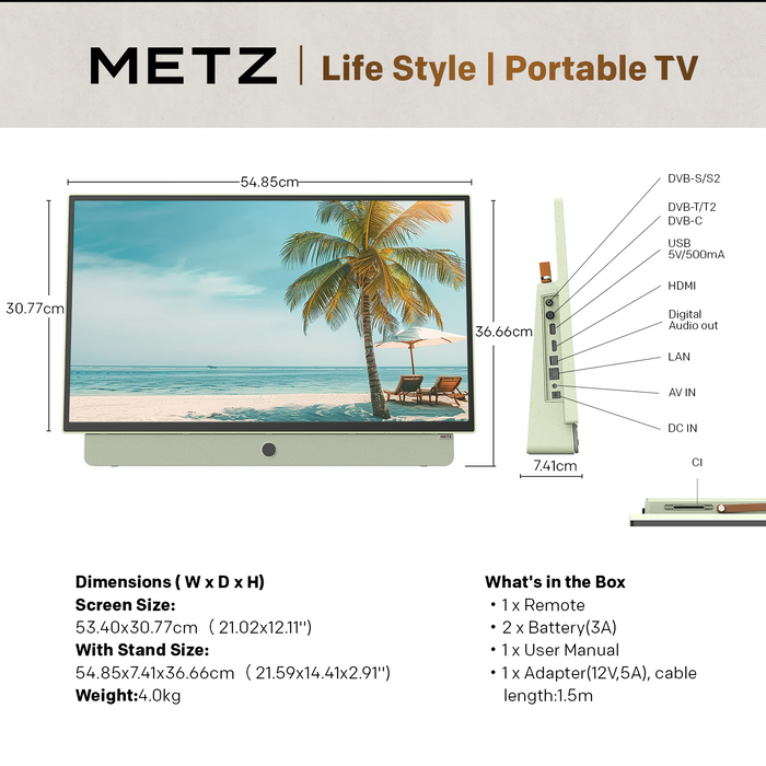 METZ Portable TV 24MPE7200Z 24" LED FHD(1920x1080) GoogleTV, HDR10, green