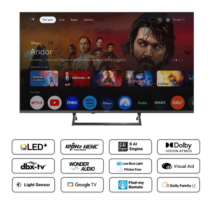 METZ TV 43" 43MQF7500Z UHD 4K QLED SMART TV, Google TV, Class G