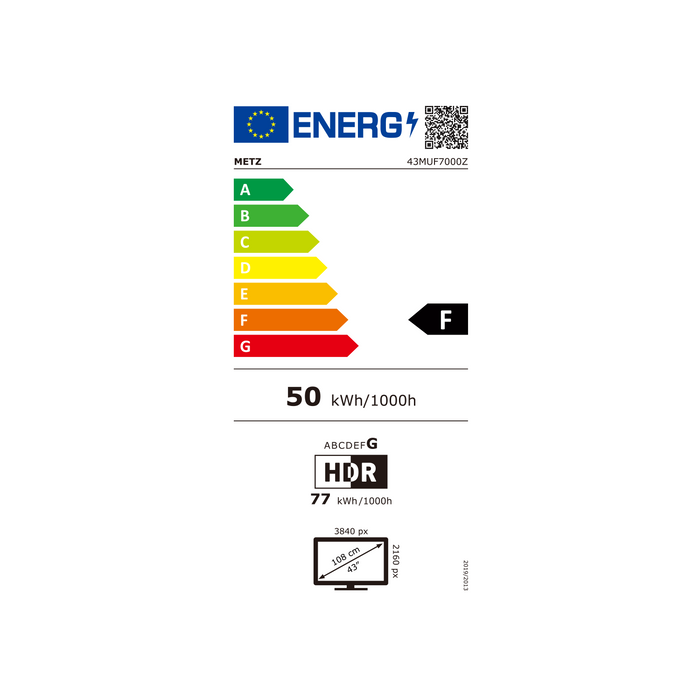 METZ TV 43" 43MUF7000Z UHD LED SMART TV, 4K, Google TV, Class F