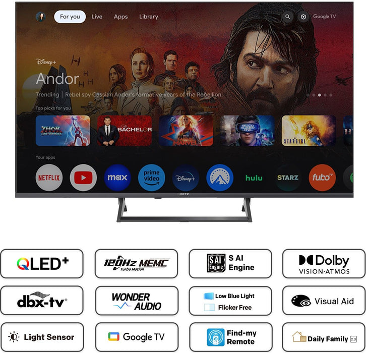 METZ TV 55" 55MQF7500Z UHD QLED SMART TV, 120Hz, 4K, Google TV, Frameless, 139.0cm