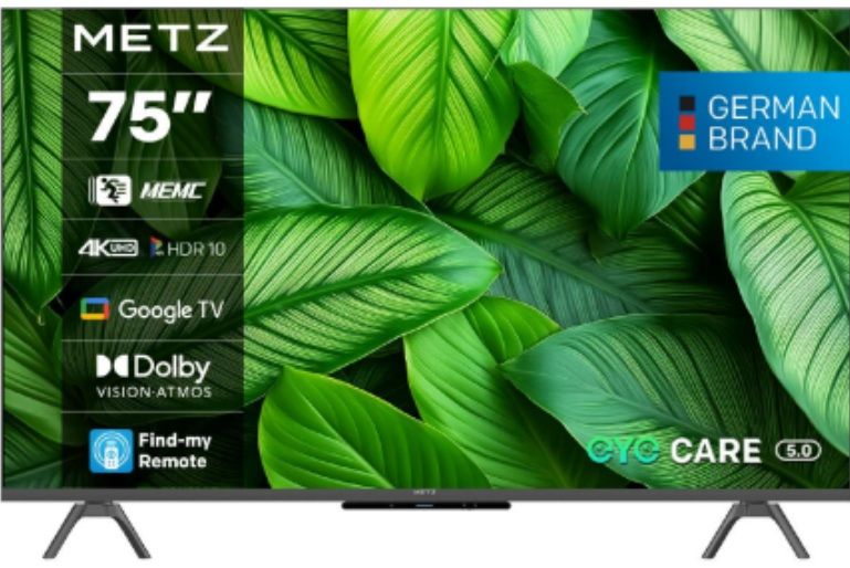 METZ TV 75" UHD LED SMART TV, 4K, Google TV, Frameless