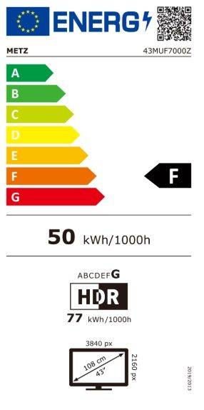 METZ TV 43" 43MUF7000Z UHD LED SMART TV, 4K, Google TV, Class F