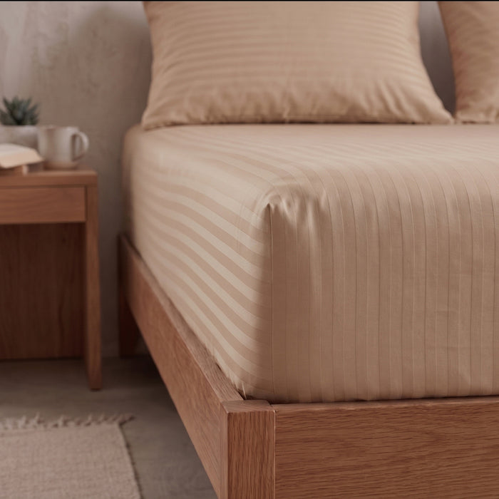 FITTED SHEET 160X200 CM AND 2 COVERS 50X70 CM MIABELLA HOME SATIN POLYCOTON BEIGE
