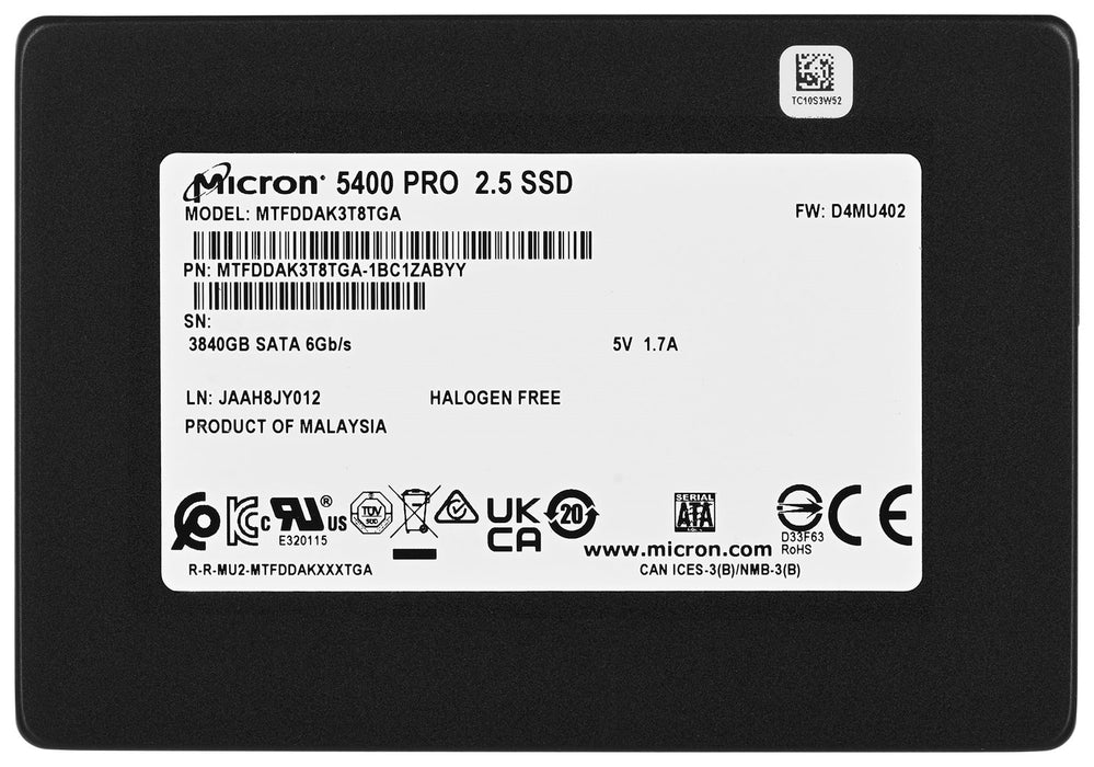 SSD Micron 5400 PRO 3.84TB SATA 2.5" MTFDDAK3T8TGA-1BC1ZABYYR (DWPD 1.5)
