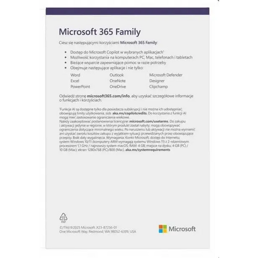 Microsoft 365 Family (6 users; 12 months) (EP2-32382) - Office softwareOPR-OBI<<<SoftwareOPR<<<ActionPL