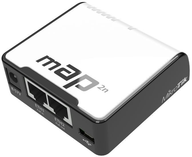 Access Point MikroTik RBmAP2nD, Dual-Chain 2.4GHz micro AP, 650MHz CPU, 64MB RAM, 2xEthernet, PoE out
