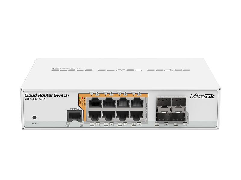 Switch MikroTik CRS112-8P-4S-IN, 8 x Gigabit Ethernet ports, 10/100/1000Mbps, 4 x SFP