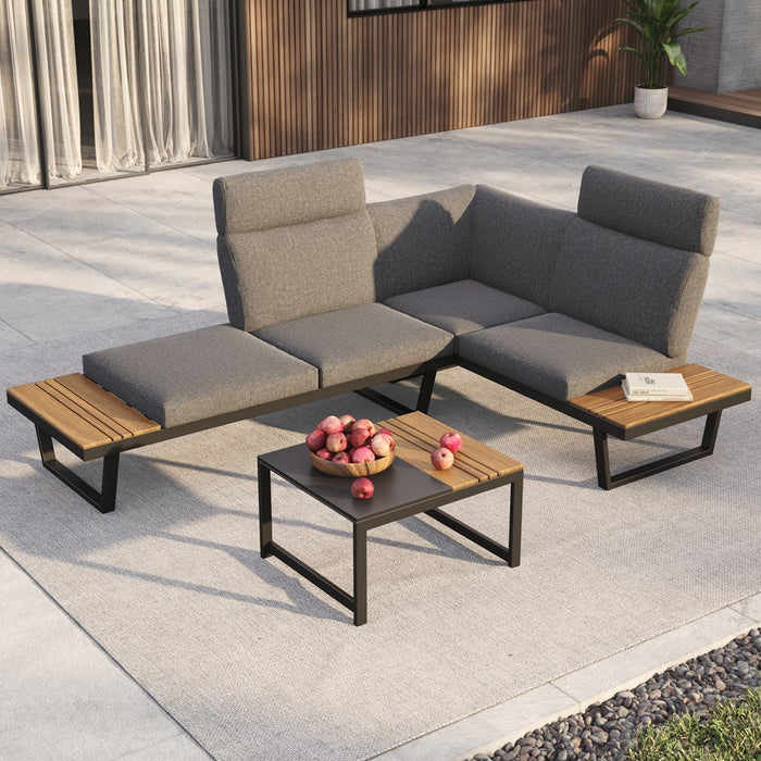 Corner garden lounge set or 2 sofas + table NUVIO grey