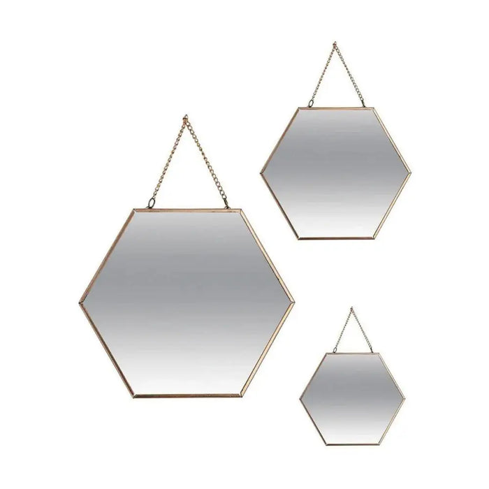 Mirror Set Atmosphera Hexagonal Golden Metal (3 Pieces) - Огледала<<<Декорация и Осветление<<<Дом Градина<<<BigBuy