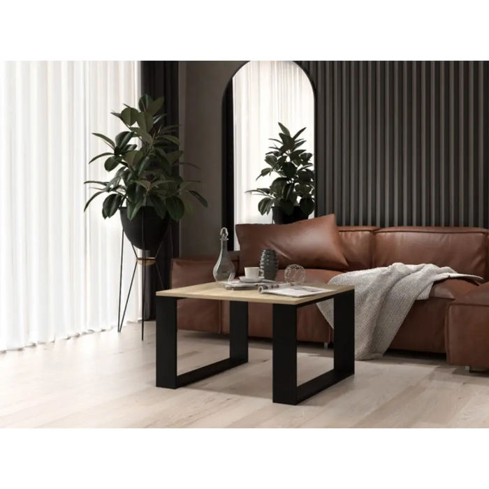 MODERN MINI table 67x67x40 cm Sonoma oak/Black - Wooden benches and tablesLIS-DRE<<<Benches and tablesLIS<<<ActionPL