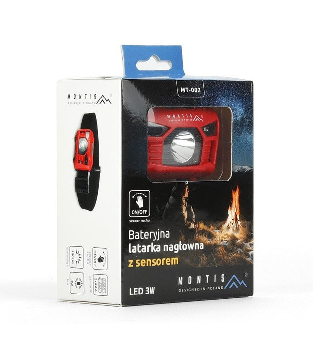 Montis Bateryjna latarka nagłowna z sensorem MT002 Red, Black Headband flashlight LED