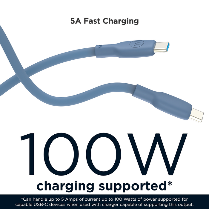 Cable Motorola Silicone 5A Blue USB-C to USB-C Cable 2m