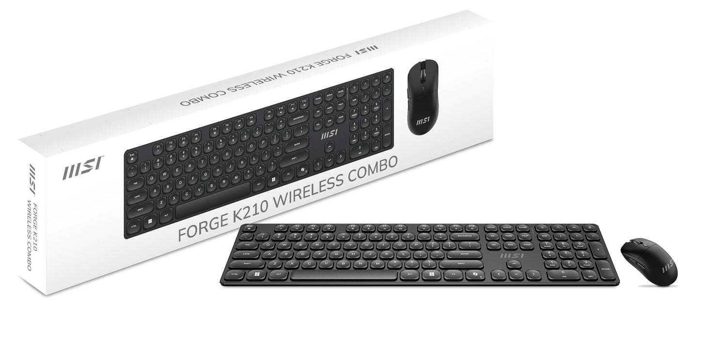 MSI FORGE K210 WIRELESS COMBO keyboard Mouse included Home/Office USB QWERTY US English Black