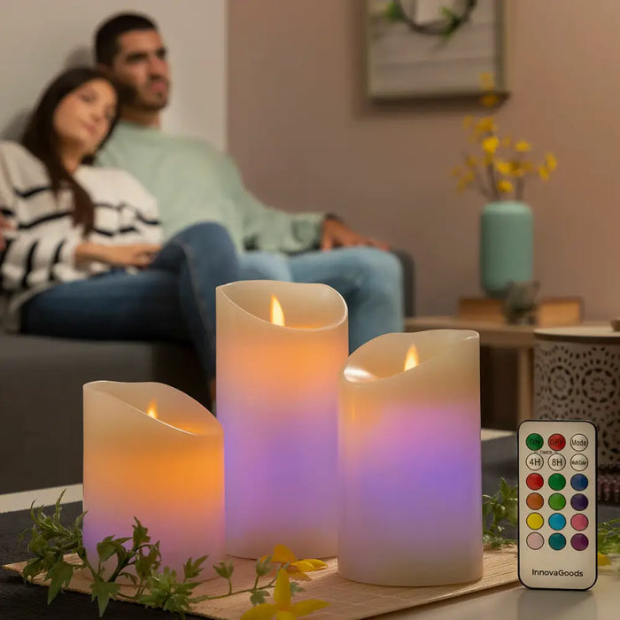 Multicolour Flame-Effect LED Candles with Remote Control Lendles InnovaGoods 3 Units - Декорация и Осветление<<<Дом