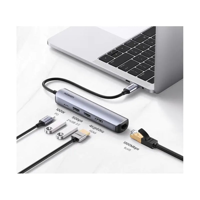MULTIFUNCTIONAL ADAPTER 5in1 HDMI 4K-60Hz/RJ45 CM418 UGREEN - USB хъбове и адаптери<<<Компютърна периферия<<<AmperelB2B