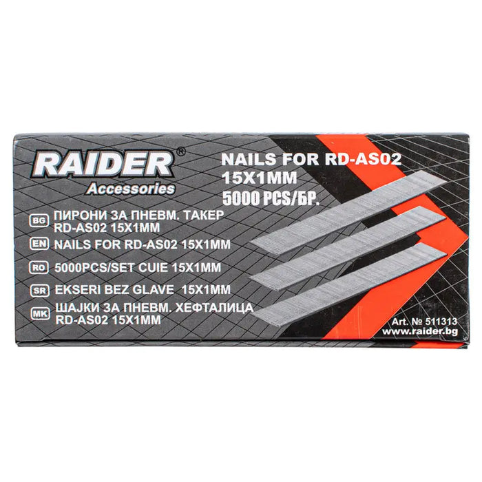 NAILS FOR PNEUMATIC TAKER 15X1 MM RAIDER RD-AS02 50 PCS - Скоби и пирони за такери<<<Консумативи за