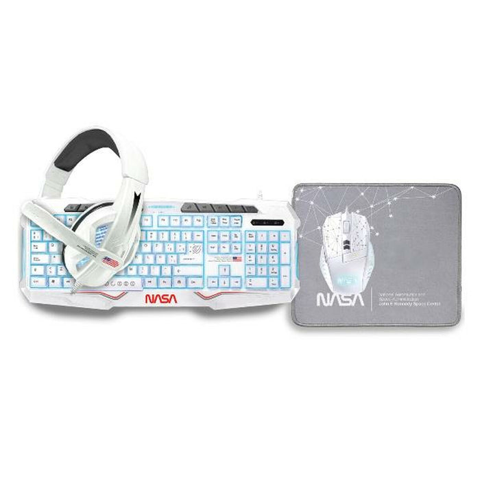 Keyboard and Mouse NASA ANDROMEDA4IN1-W White Multicolour Spanish Qwerty