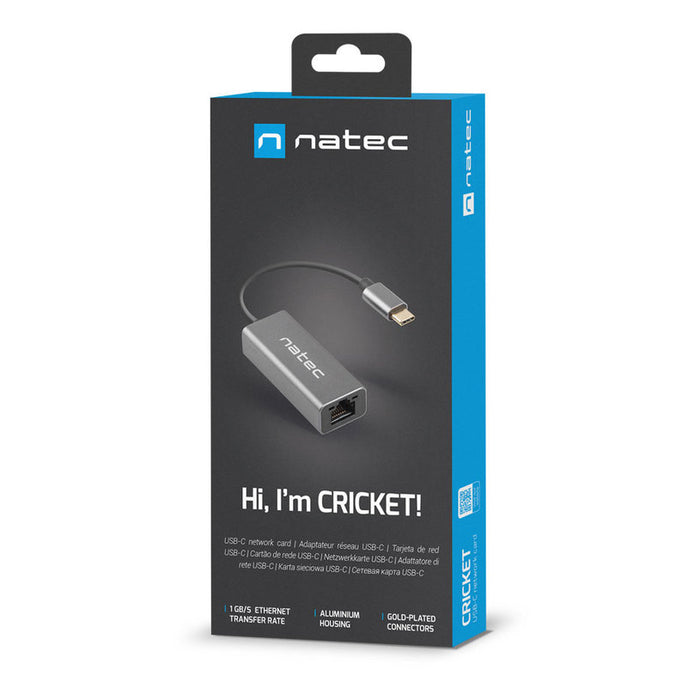 Natec Cricket USB to RJ45 Ethernet Adapter Network Card Cricket USB-C 3.1, 1xRJ45 1GB, Cable