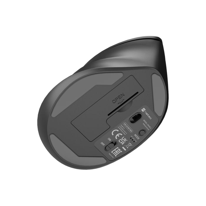 Natec Vertical Mouse Crake 2  BLUETOOTH 5.2 + 2.4GHZ BLACK 2400dpi, Right handed, black