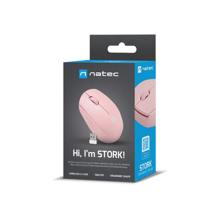 Natec Mouse Stork Wireless 1600DPI Optical, Pink