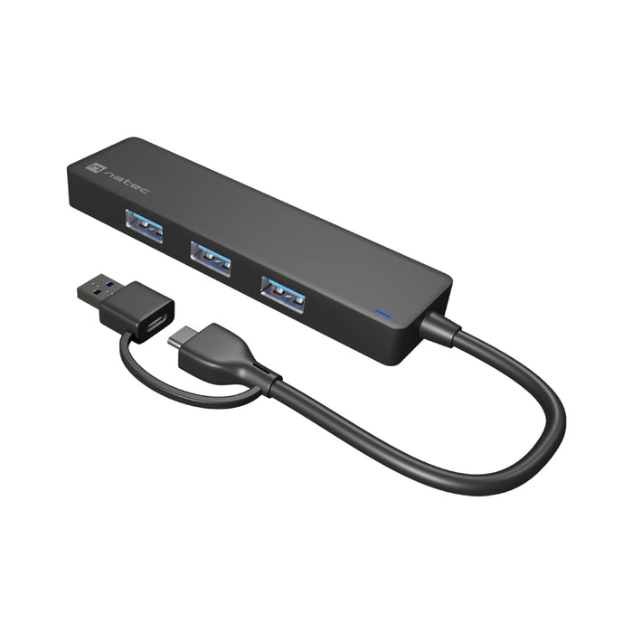 Natec Hub Mayfly USB-C 3.0 4 Port + USB-A Adapter Black