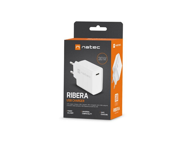 Natec USB Charger Ribera 1X USB-C 20W, White