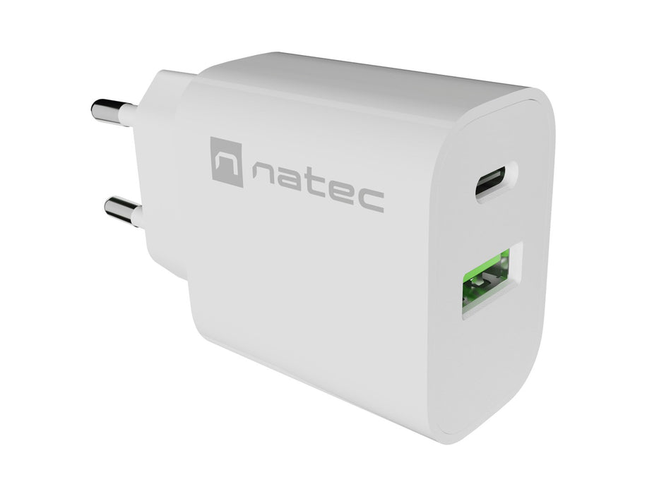 WALL CHARGER NATEC RIBERA 1X USB-A + 1X USB-C 20W WHITE