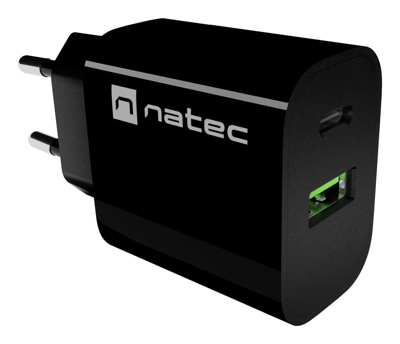 WALL CHARGER NATEC RIBERA 1X USB-A + 1X USB-C 20W BLACK