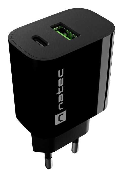 WALL CHARGER NATEC RIBERA 1X USB-A + 1X USB-C 20W BLACK