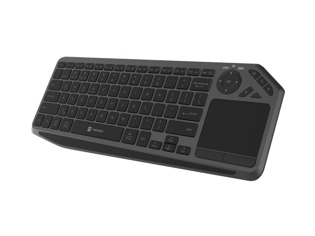 Natec Turbot 2 Keyboard, US, Wireless, BT, 2.4GHz, X-Scissors with Touchpad for Smart TV, Black-Gray