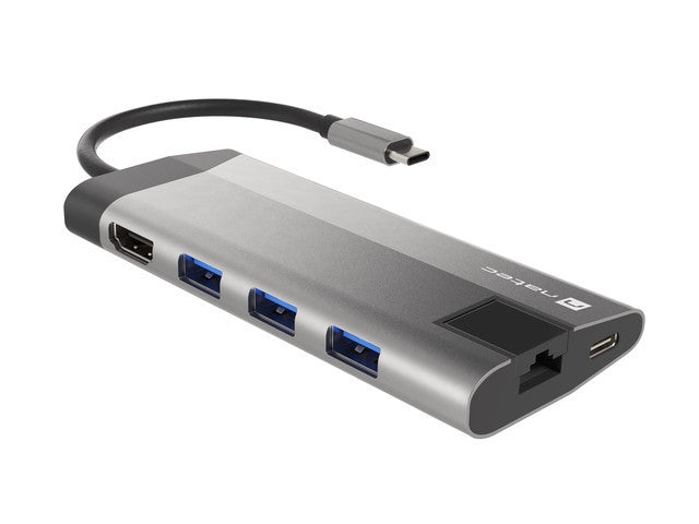 Natec Fowler Plus Multiport Adapter 8 in 1, USB 3.0 HUB, HDMI 4K, USB-C PD, RJ45, SD, Micro