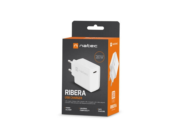 Natec USB Charger Ribera 1X USB-C 20W, White