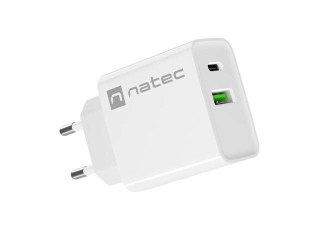 Natec USB Charger Ribera 1X USB-A + 1X USB-C 20W, White