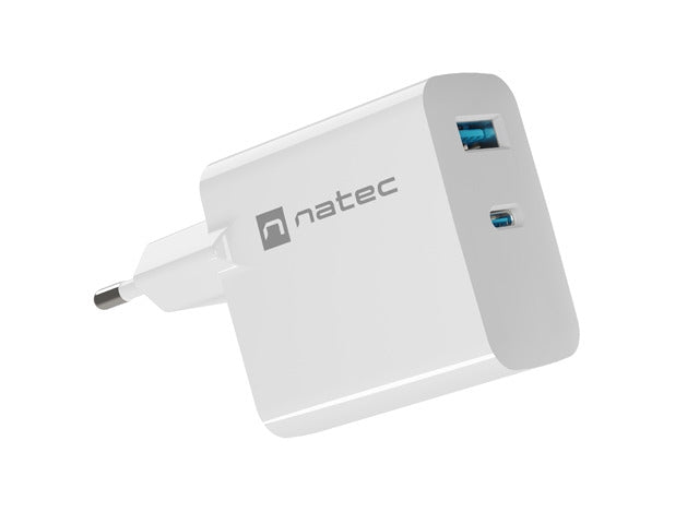 Natec USB Charger  Ribera Gan 1X USB-A + 1X USB-C 45W, White