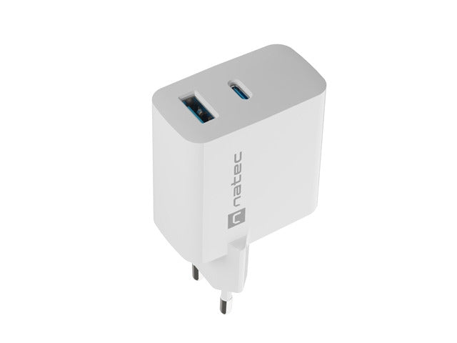 Natec USB Charger  Ribera Gan 1X USB-A + 1X USB-C 45W, White