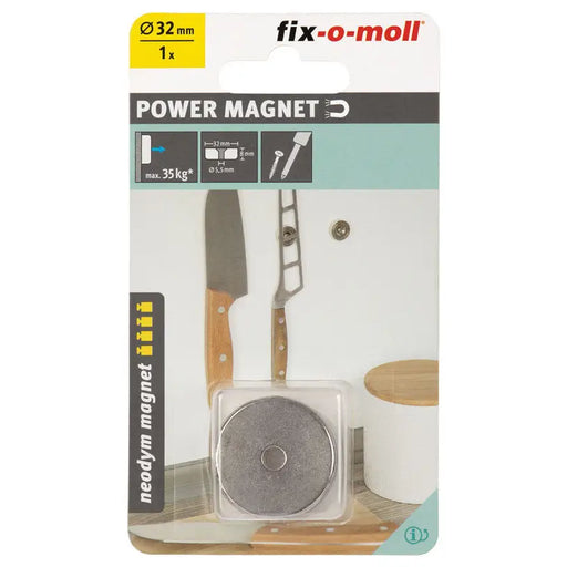 NEODYMIUM MAGNET WITH HOLE 32MM/8MM FIX-O-MOLL - Магнитни инструменти и аксесоари<<<Ръчни инструменти<<<Инструменти и