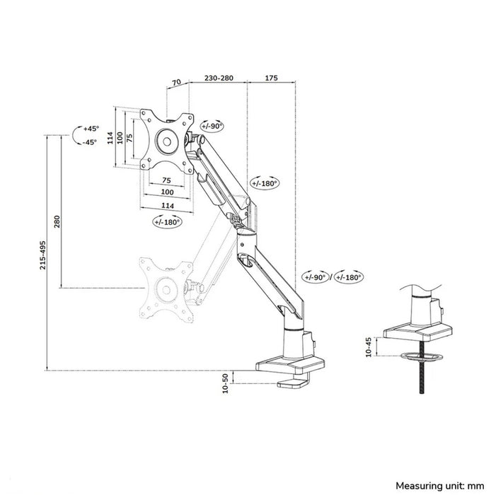 Neomounts Next Slim Desk Mount, single display (topfix clamp & grommet)