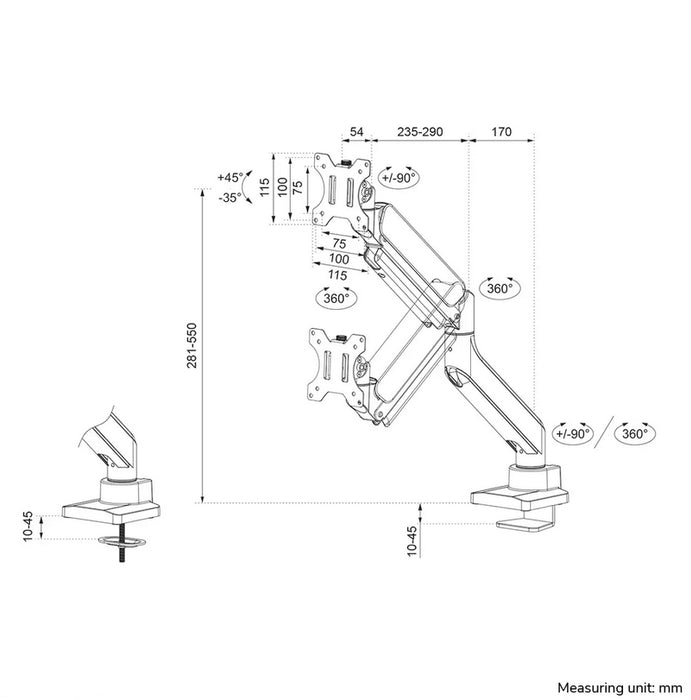 Neomounts Next Core Desk Mount 1 screen (topfix clamp &grommet)