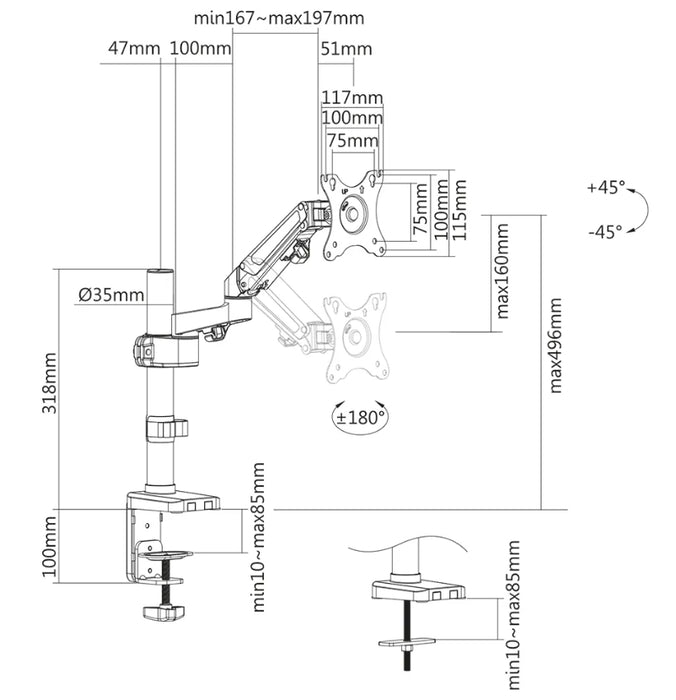 Neomounts Desk Pole Mount (clamp/grommet)