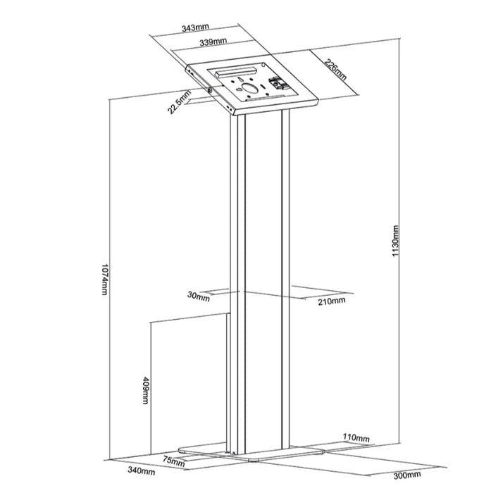 Neomounts floor stand with cabinet, lockable tablet casing for Apple iPad, PRO, Air & Samsung Galaxy Tab