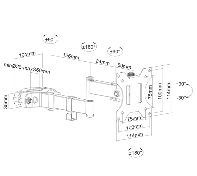 Neomounts Screen Pole Clamp/Truss Mount 3 pivots VESA 100x100 (pole diameter 28-60 mm)