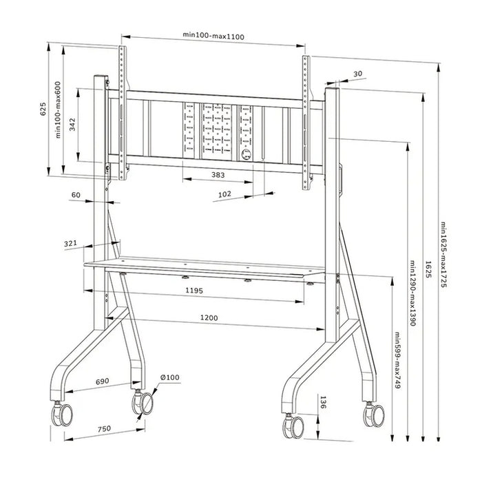 Neomounts Move Go XL Mobile Floor Stand (fast install, height adjustable)