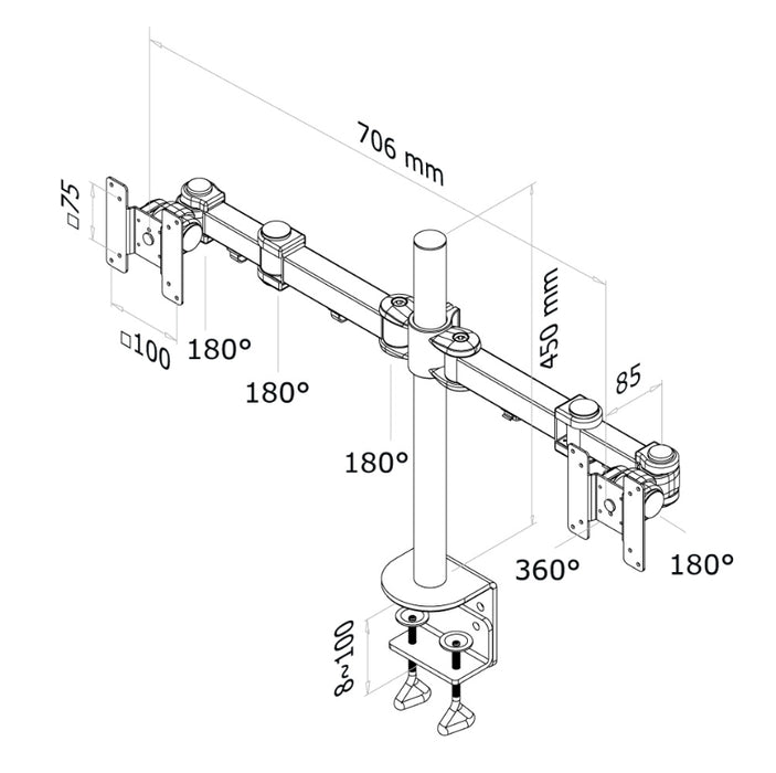 Neomounts Flat Screen Desk Mount (clamp) for 2 Monitor Screens