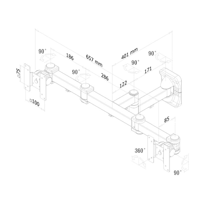 Neomounts TV/Monitor Wall Mount (3 pivots & tiltable) for 2 Screens